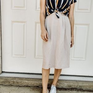 Vintage Beige High Waisted Midi Knee Skirt 10